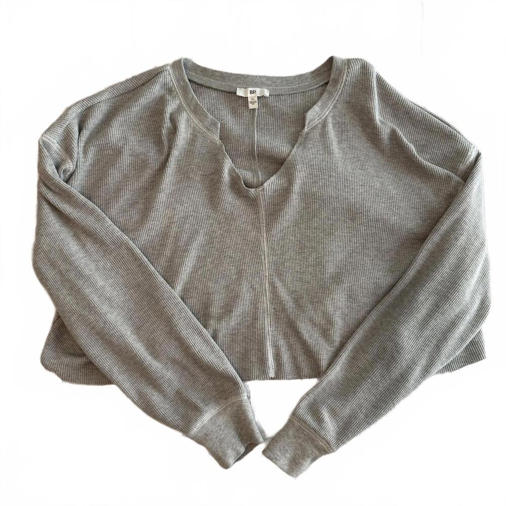 EUC BP Split Neck Thermal Crop Top Womens GREY HEATHER XL - Picture 2 of 4